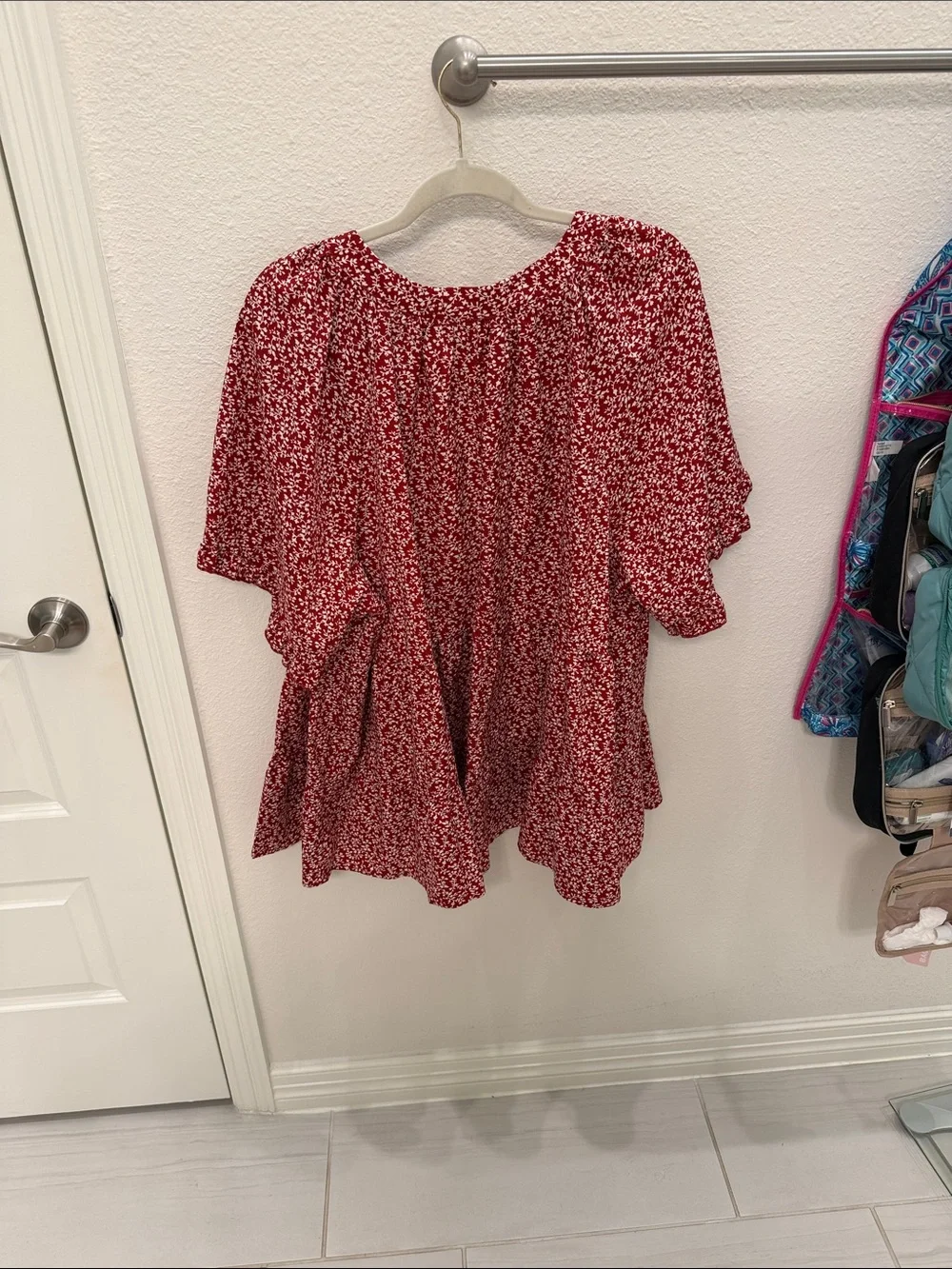 Red Floral V-Neck Women's Blouse